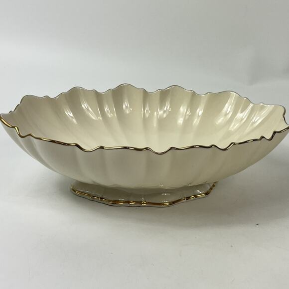 Lenox Symphony Scalloped Oval Centerpiece Serving Bowl 24K Gold Trim USA - Picture 2 of 12